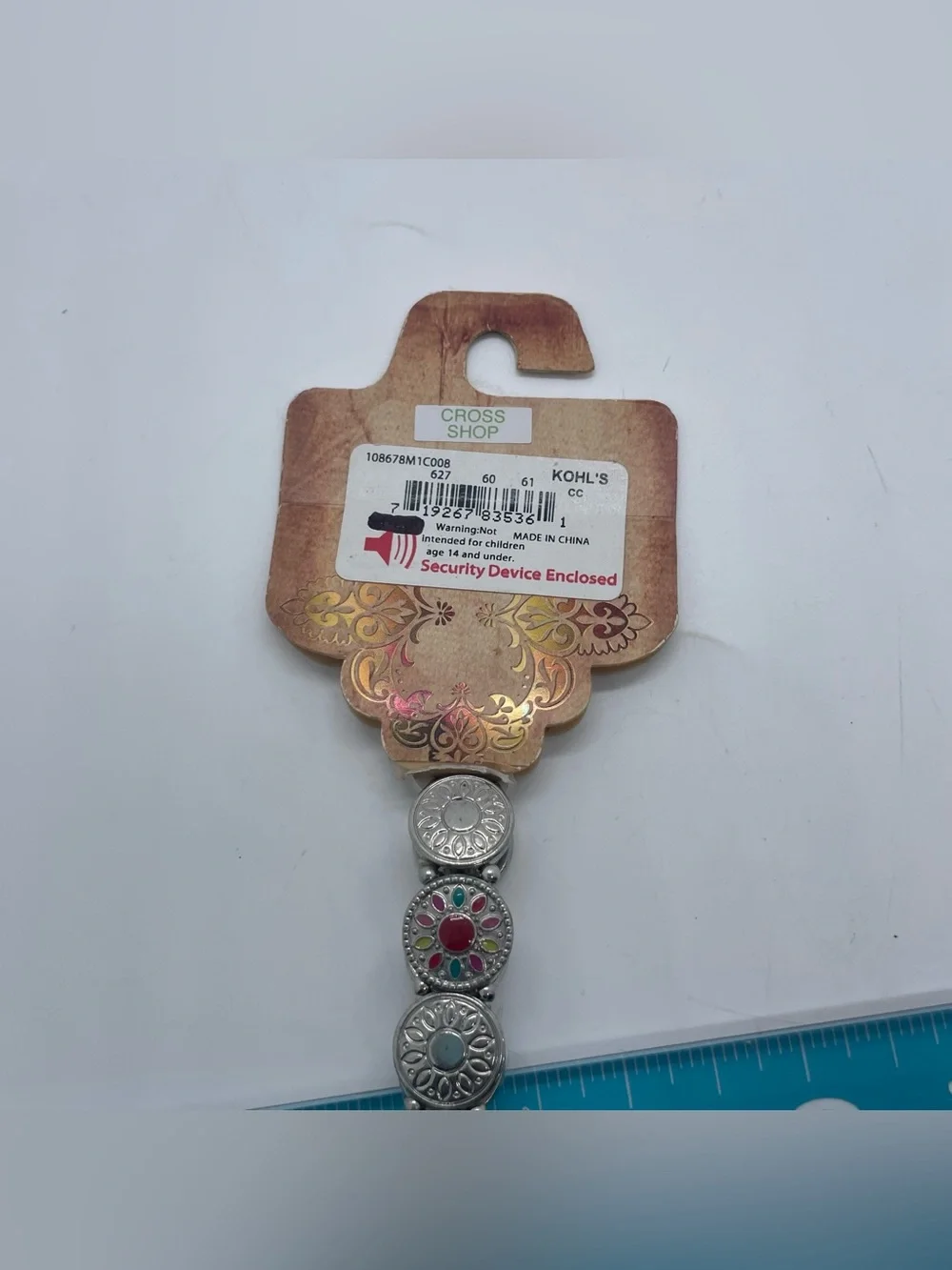 Mudd Silver-Tone Floral Disc Bracelet with Pink and Green Accents